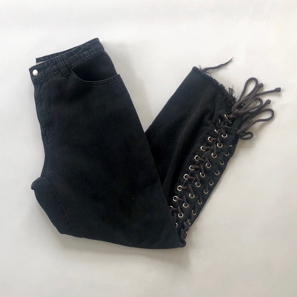 Honey punch lace up black denim